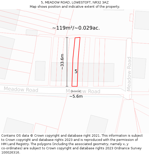 5, MEADOW ROAD, LOWESTOFT, NR32 3AZ: Plot and title map