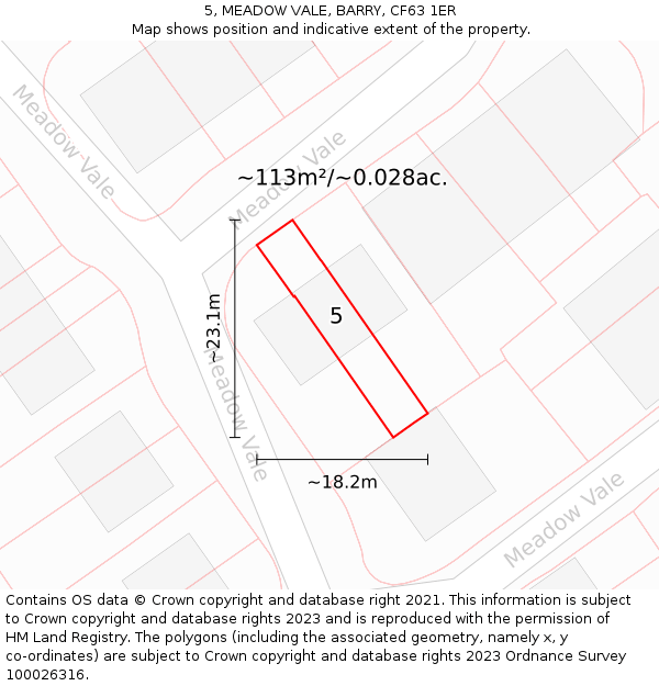 5, MEADOW VALE, BARRY, CF63 1ER: Plot and title map