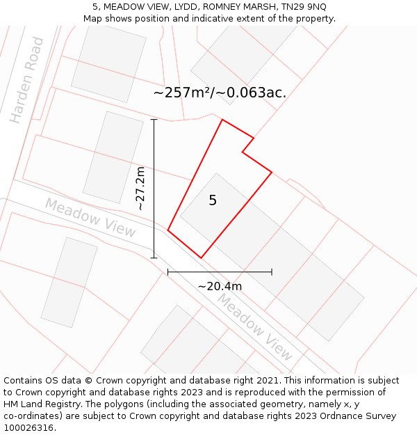 5, MEADOW VIEW, LYDD, ROMNEY MARSH, TN29 9NQ: Plot and title map
