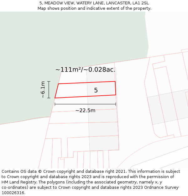 5, MEADOW VIEW, WATERY LANE, LANCASTER, LA1 2SL: Plot and title map