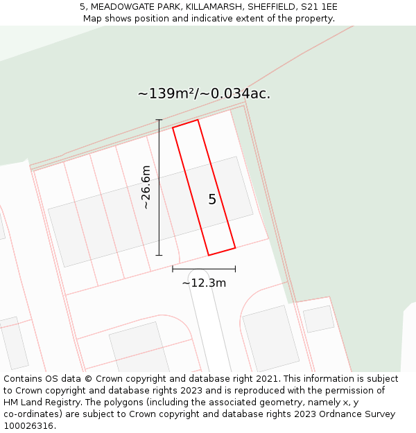 5, MEADOWGATE PARK, KILLAMARSH, SHEFFIELD, S21 1EE: Plot and title map