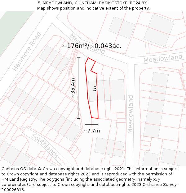 5, MEADOWLAND, CHINEHAM, BASINGSTOKE, RG24 8XL: Plot and title map