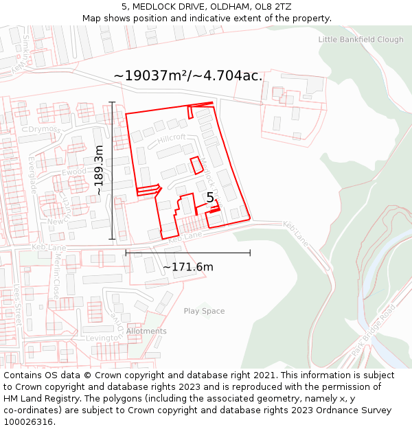 5, MEDLOCK DRIVE, OLDHAM, OL8 2TZ: Plot and title map
