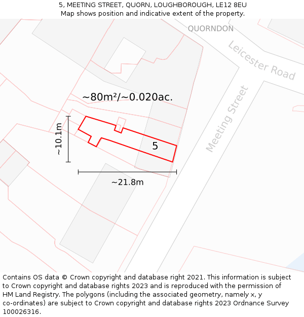 5, MEETING STREET, QUORN, LOUGHBOROUGH, LE12 8EU: Plot and title map