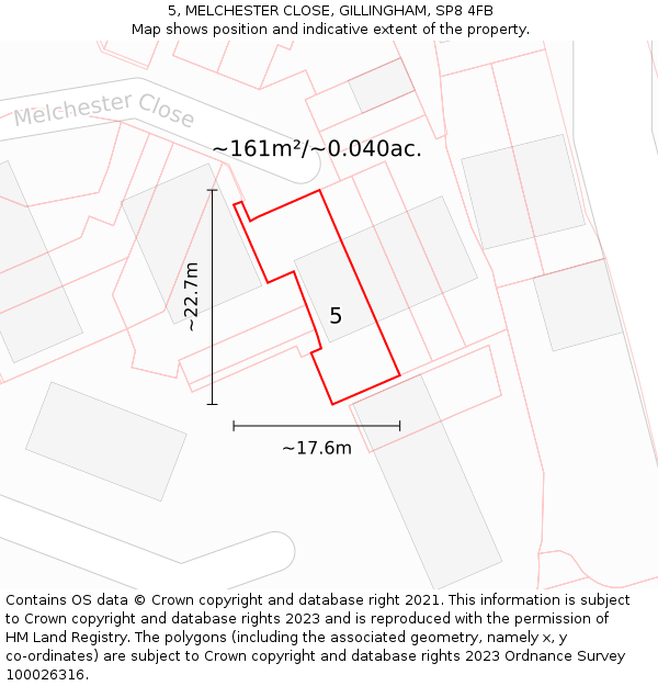 5, MELCHESTER CLOSE, GILLINGHAM, SP8 4FB: Plot and title map