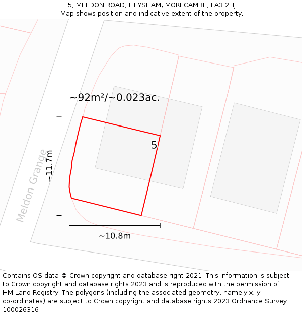 5, MELDON ROAD, HEYSHAM, MORECAMBE, LA3 2HJ: Plot and title map
