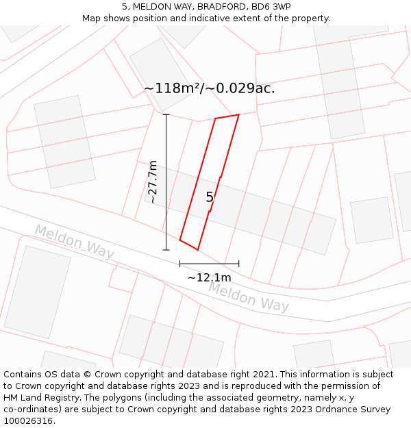 5, MELDON WAY, BRADFORD, BD6 3WP: Plot and title map