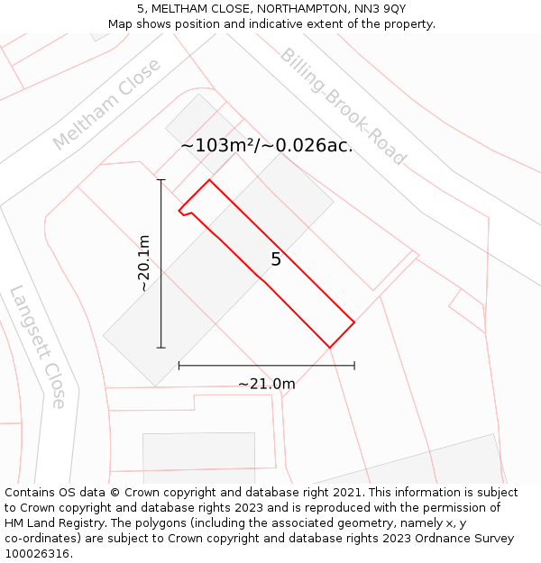 5, MELTHAM CLOSE, NORTHAMPTON, NN3 9QY: Plot and title map