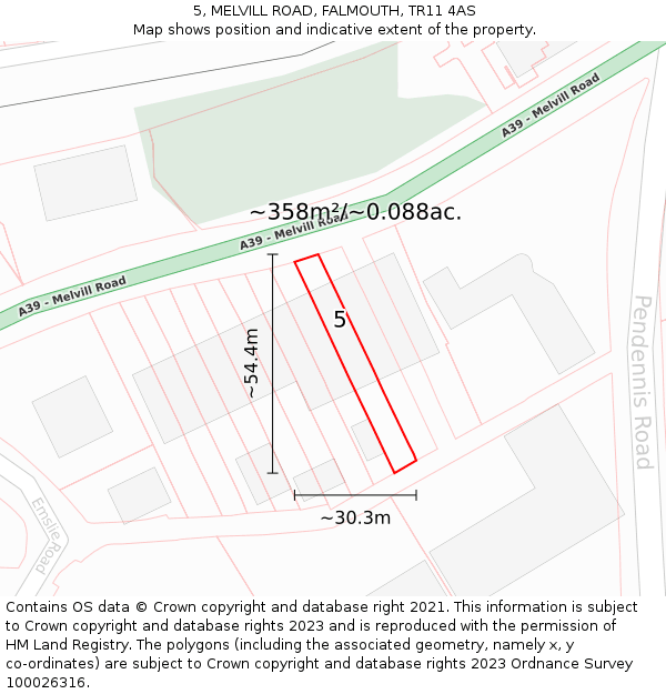 5, MELVILL ROAD, FALMOUTH, TR11 4AS: Plot and title map