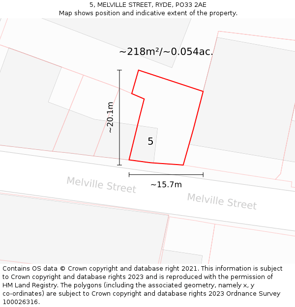 5, MELVILLE STREET, RYDE, PO33 2AE: Plot and title map