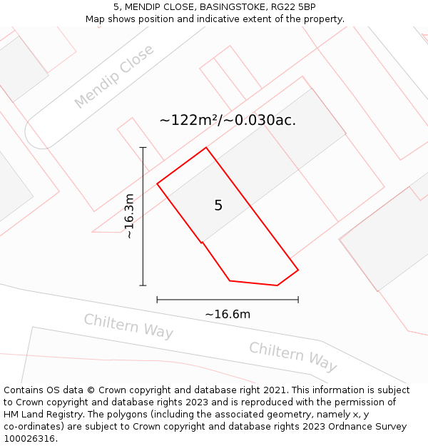5, MENDIP CLOSE, BASINGSTOKE, RG22 5BP: Plot and title map