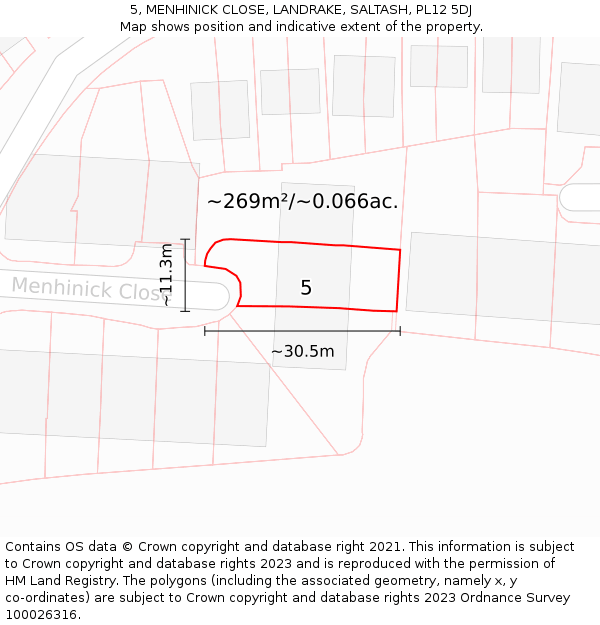 5, MENHINICK CLOSE, LANDRAKE, SALTASH, PL12 5DJ: Plot and title map