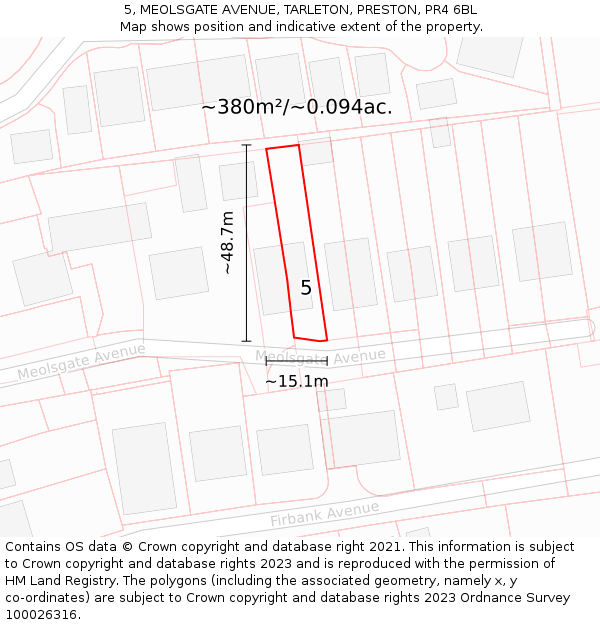 5, MEOLSGATE AVENUE, TARLETON, PRESTON, PR4 6BL: Plot and title map