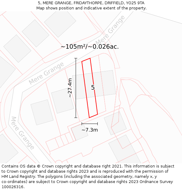 5, MERE GRANGE, FRIDAYTHORPE, DRIFFIELD, YO25 9TA: Plot and title map