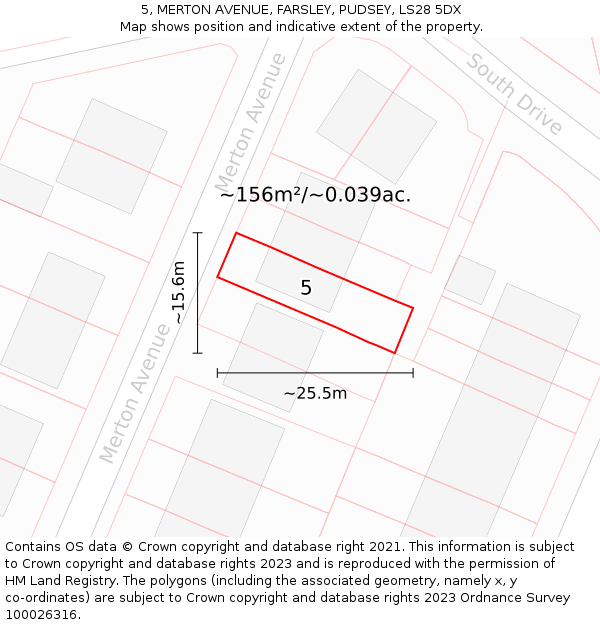 5, MERTON AVENUE, FARSLEY, PUDSEY, LS28 5DX: Plot and title map