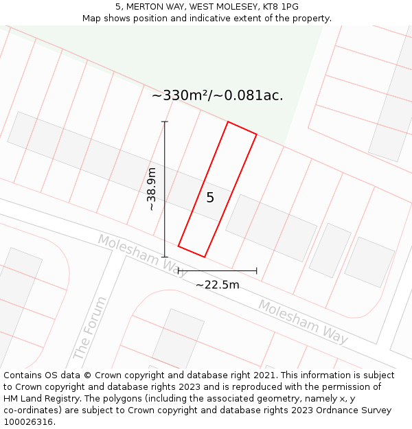5, MERTON WAY, WEST MOLESEY, KT8 1PG: Plot and title map