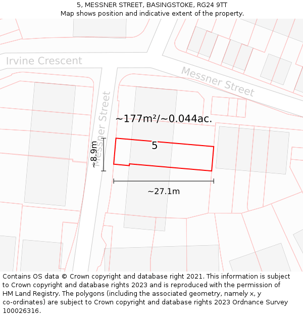 5, MESSNER STREET, BASINGSTOKE, RG24 9TT: Plot and title map