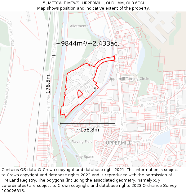 5, METCALF MEWS, UPPERMILL, OLDHAM, OL3 6DN: Plot and title map