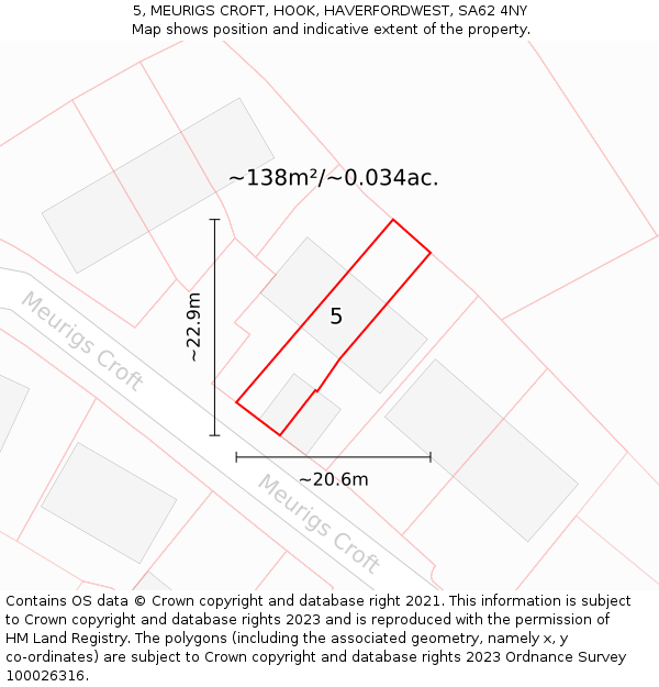 5, MEURIGS CROFT, HOOK, HAVERFORDWEST, SA62 4NY: Plot and title map