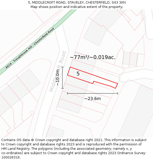 5, MIDDLECROFT ROAD, STAVELEY, CHESTERFIELD, S43 3XN: Plot and title map