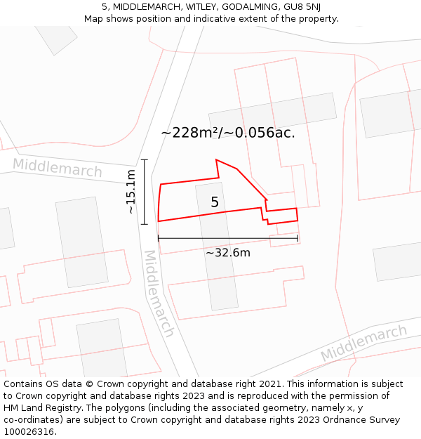 5, MIDDLEMARCH, WITLEY, GODALMING, GU8 5NJ: Plot and title map