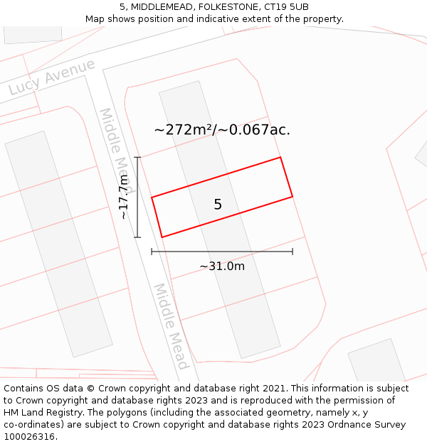 5, MIDDLEMEAD, FOLKESTONE, CT19 5UB: Plot and title map