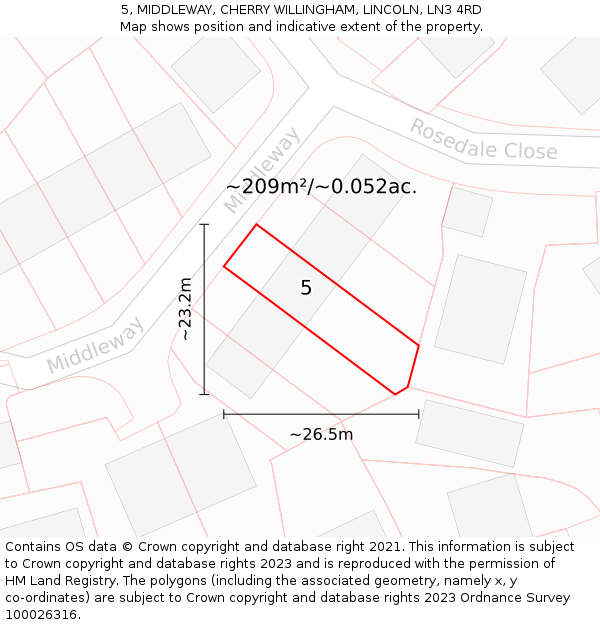 5, MIDDLEWAY, CHERRY WILLINGHAM, LINCOLN, LN3 4RD: Plot and title map