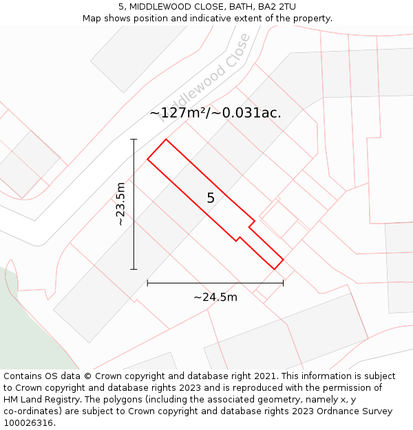 5, MIDDLEWOOD CLOSE, BATH, BA2 2TU: Plot and title map