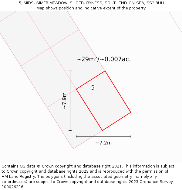 5, MIDSUMMER MEADOW, SHOEBURYNESS, SOUTHEND-ON-SEA, SS3 8UU: Plot and title map