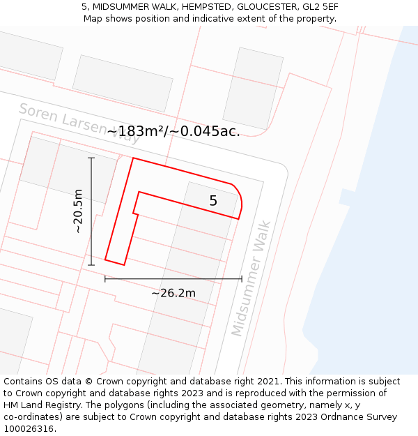 5, MIDSUMMER WALK, HEMPSTED, GLOUCESTER, GL2 5EF: Plot and title map