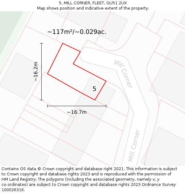 5, MILL CORNER, FLEET, GU51 2UX: Plot and title map
