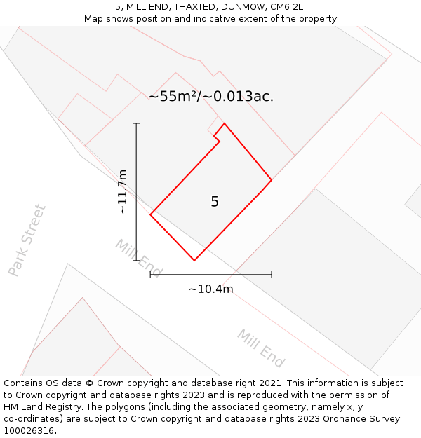 5, MILL END, THAXTED, DUNMOW, CM6 2LT: Plot and title map