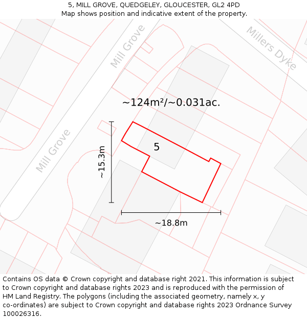5, MILL GROVE, QUEDGELEY, GLOUCESTER, GL2 4PD: Plot and title map