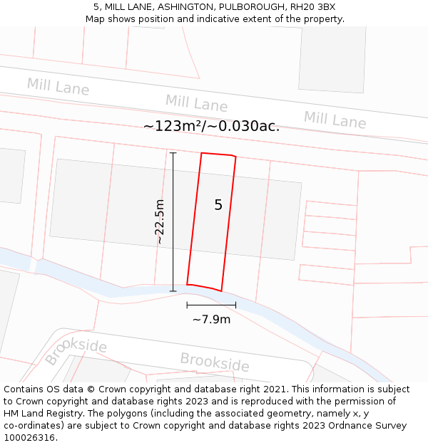5, MILL LANE, ASHINGTON, PULBOROUGH, RH20 3BX: Plot and title map
