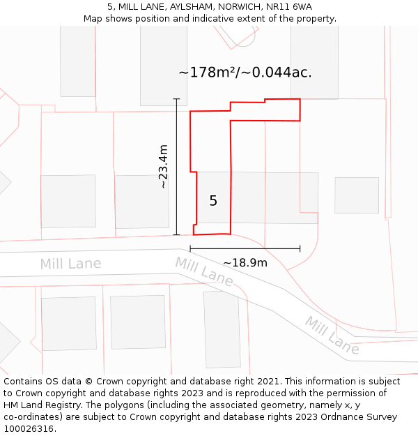 5, MILL LANE, AYLSHAM, NORWICH, NR11 6WA: Plot and title map