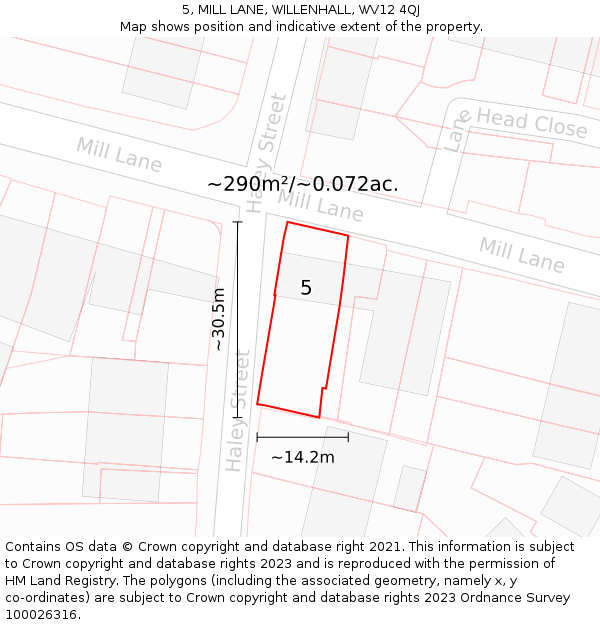5, MILL LANE, WILLENHALL, WV12 4QJ: Plot and title map