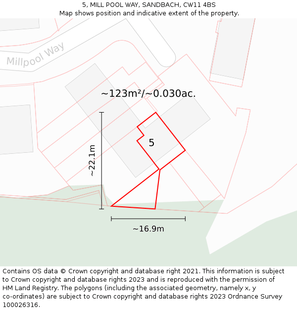 5, MILL POOL WAY, SANDBACH, CW11 4BS: Plot and title map