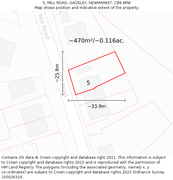 5, MILL ROAD, GAZELEY, NEWMARKET, CB8 8RW: Plot and title map