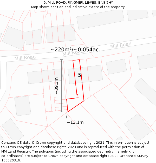 5, MILL ROAD, RINGMER, LEWES, BN8 5HY: Plot and title map