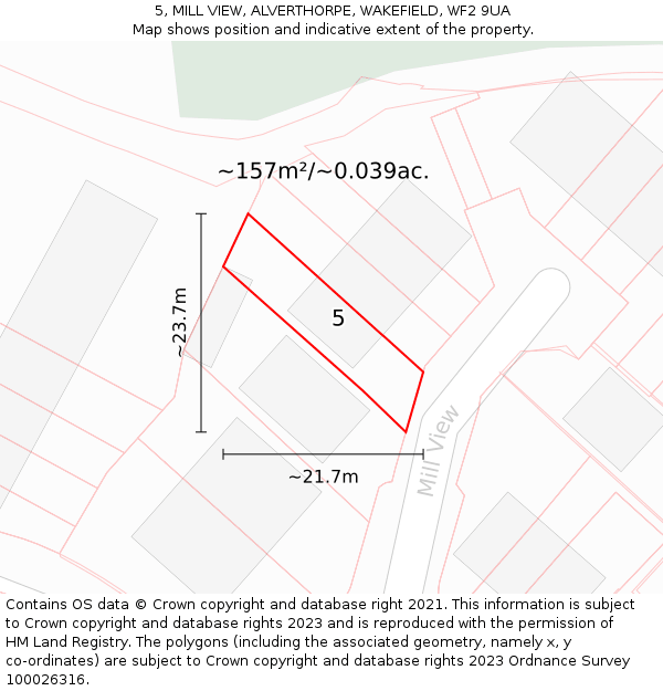 5, MILL VIEW, ALVERTHORPE, WAKEFIELD, WF2 9UA: Plot and title map
