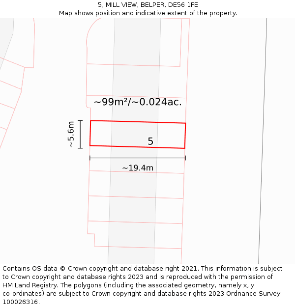 5, MILL VIEW, BELPER, DE56 1FE: Plot and title map