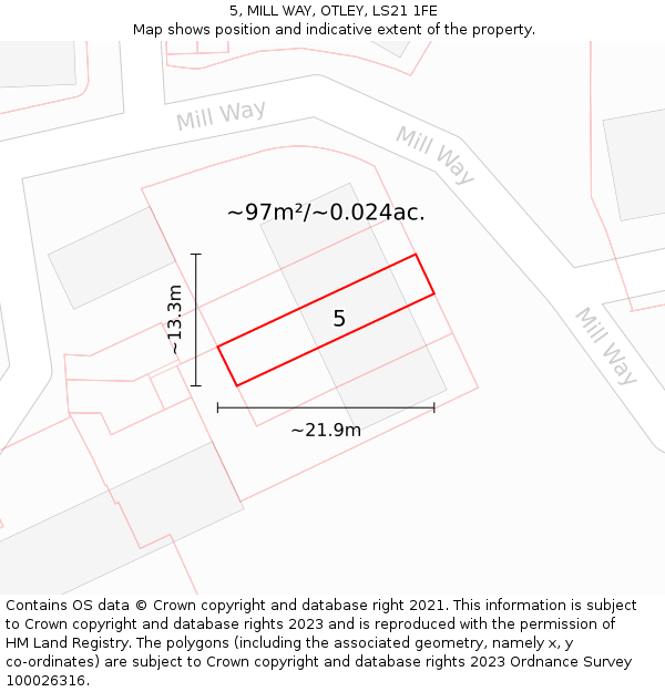 5, MILL WAY, OTLEY, LS21 1FE: Plot and title map