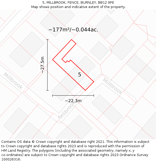 5, MILLBROOK, FENCE, BURNLEY, BB12 9PE: Plot and title map
