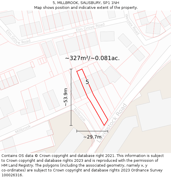 5, MILLBROOK, SALISBURY, SP1 1NH: Plot and title map