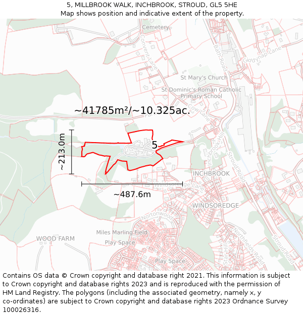 5, MILLBROOK WALK, INCHBROOK, STROUD, GL5 5HE: Plot and title map