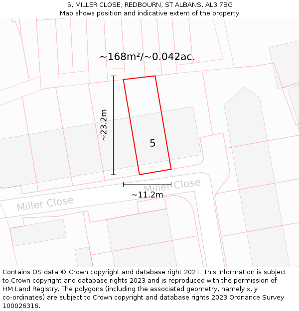 5, MILLER CLOSE, REDBOURN, ST ALBANS, AL3 7BG: Plot and title map