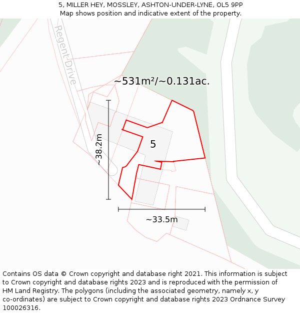 5, MILLER HEY, MOSSLEY, ASHTON-UNDER-LYNE, OL5 9PP: Plot and title map