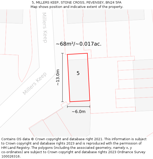 5, MILLERS KEEP, STONE CROSS, PEVENSEY, BN24 5FA: Plot and title map