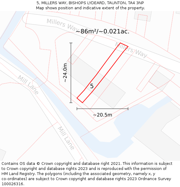 5, MILLERS WAY, BISHOPS LYDEARD, TAUNTON, TA4 3NP: Plot and title map