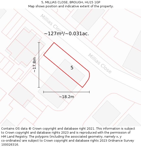 5, MILLIAS CLOSE, BROUGH, HU15 1GP: Plot and title map